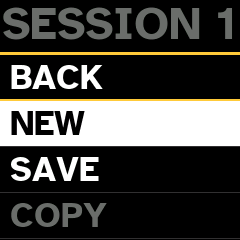 Session 1's page: BACK, NEW, SAVE, COPY