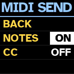 MIDI SEND: BACK, NOTES set ON in a white field, CC OFF